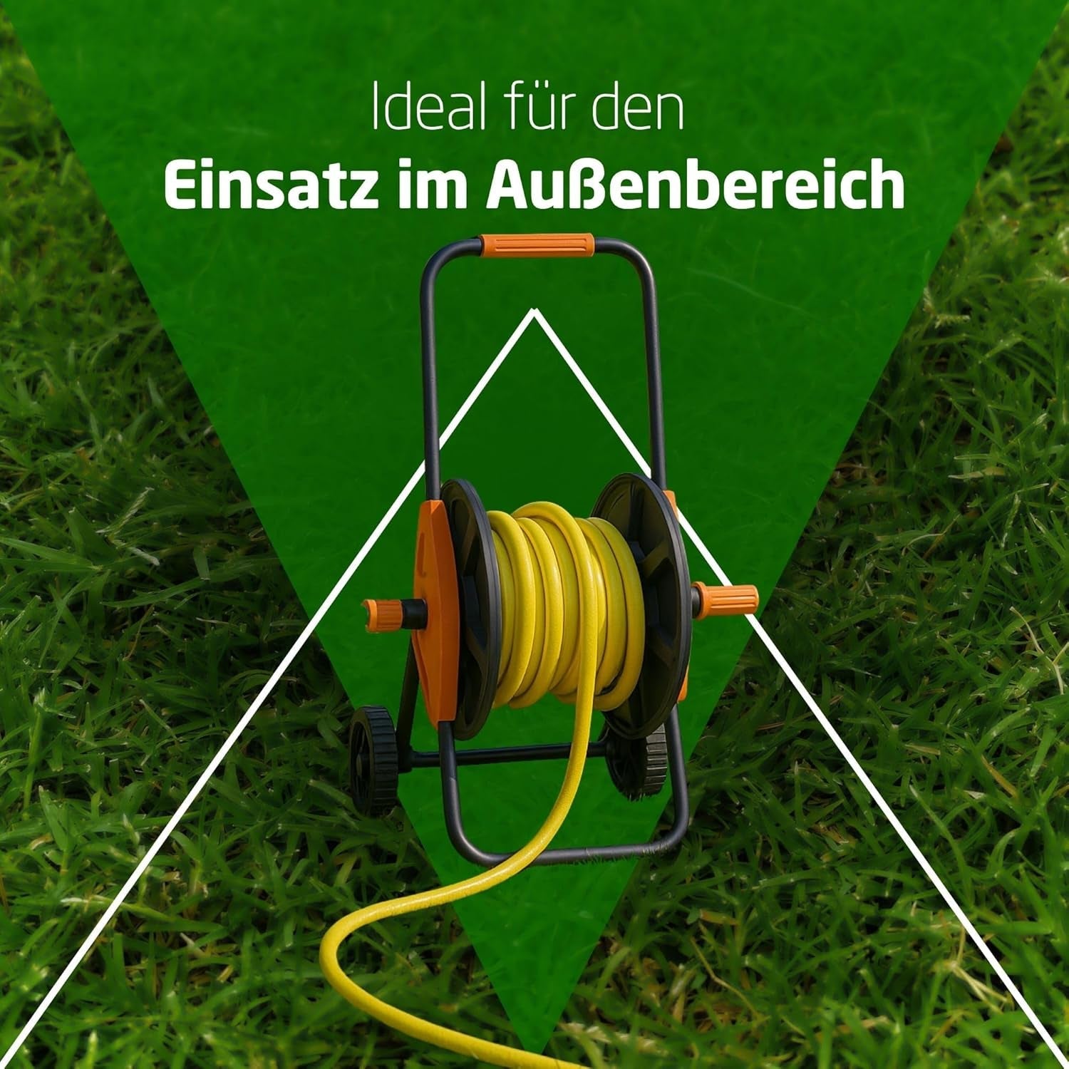 Amig - Enrouleur de tuyau | pour tuyaux 1/2" | max. 60 m enroulé | avec manivelle pour un enroulement facile | polypropylène | orange et gris