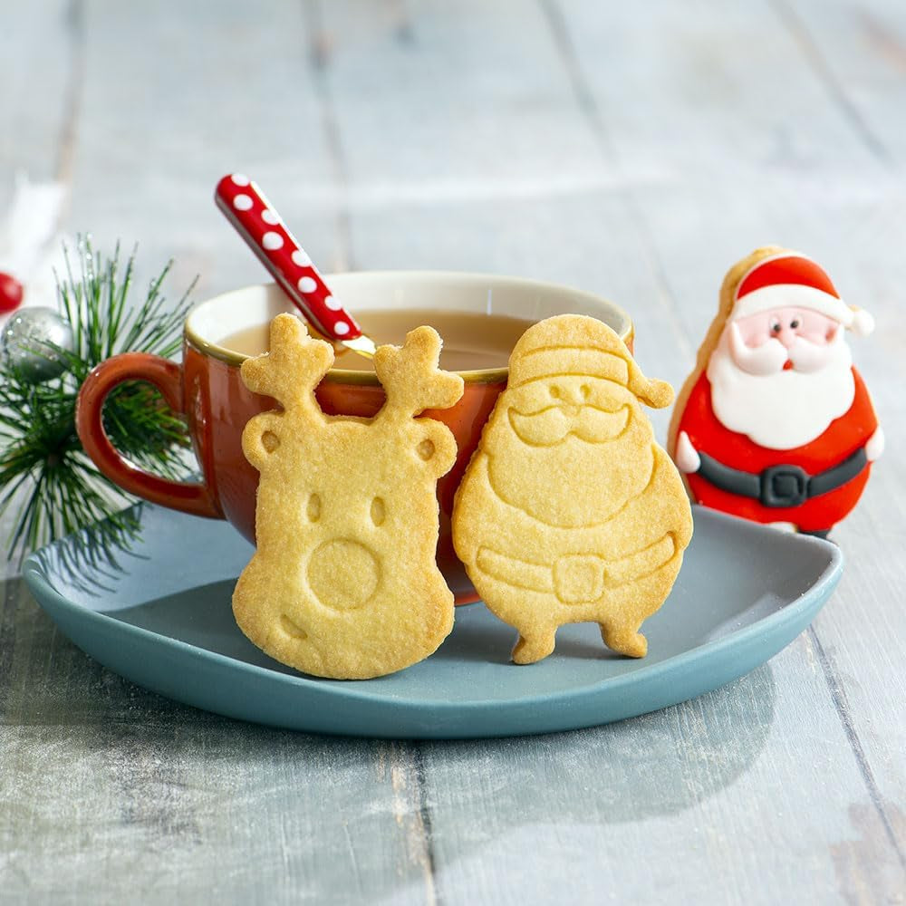 0255095 Moule à biscuits en plastique Père Noël et renne, lot de 2, plastique, rouge