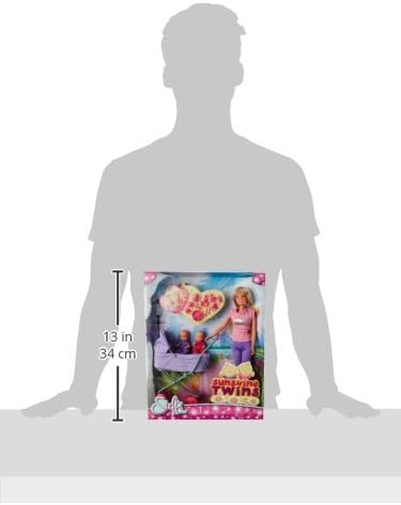 Simba Steffi Love Sunshine Twins - Poupée avec jumeaux et poussette, avec accessoires tels que biberons et jouets, variante assortie à 2 poupées, ensemble de poupées pour enfants à partir de 3 ans