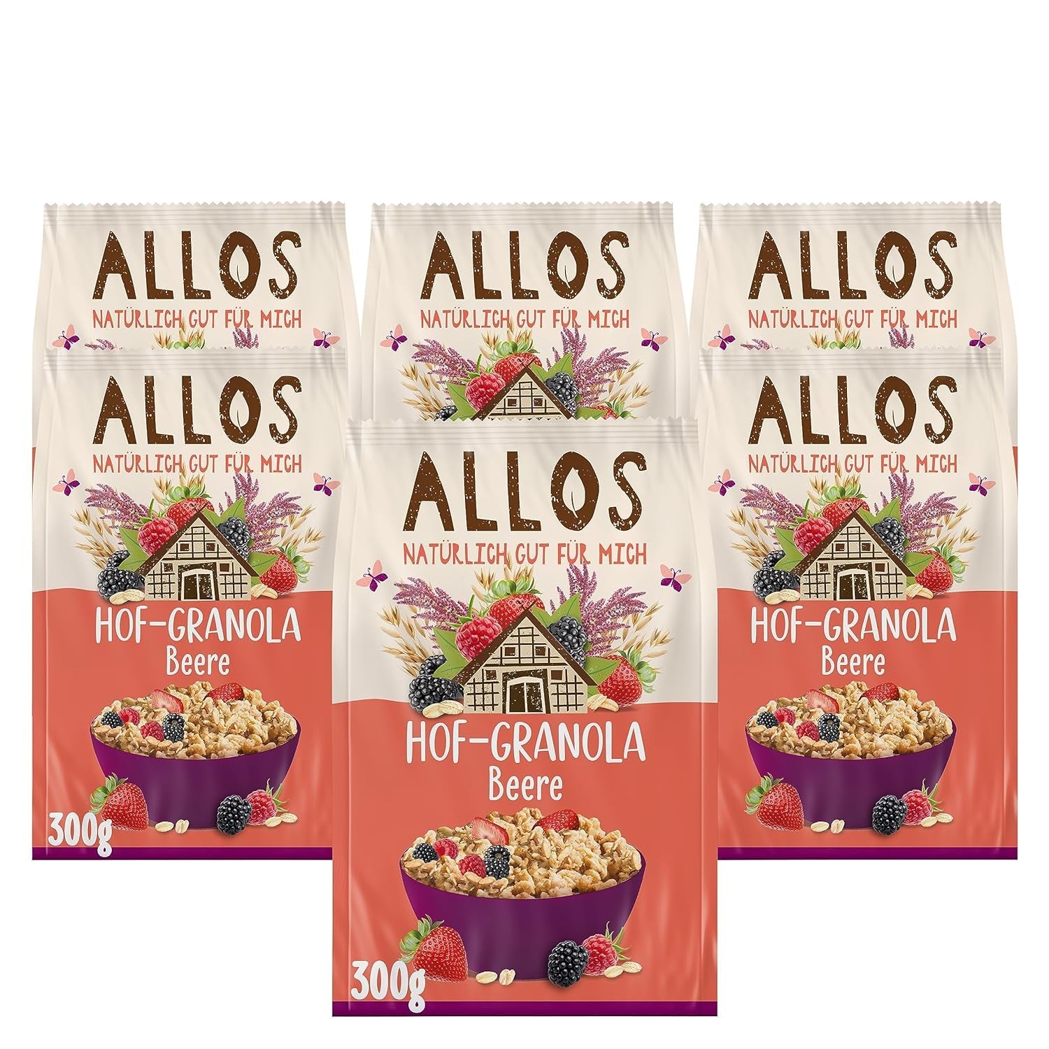 Allos Hof Granola aux baies | Muesli biologique | Muesli aux baies | Muesli croustillant | Céréales pour le petit déjeuner | Pack de 6 (6 x 300g), 1 pièce (pack de 6)
