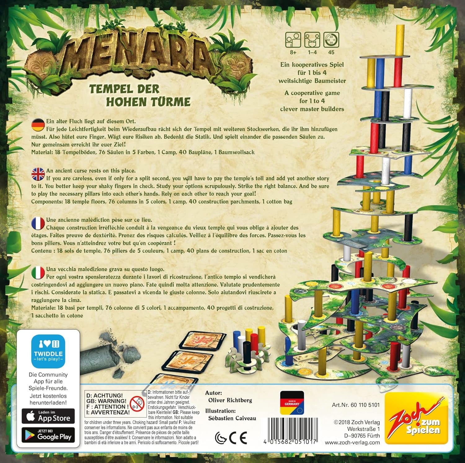 Zoch 601105101 Menara - Temple des Hautes Tours, un jeu tactique de construction de tours pour 1 à 4 constructeurs, le jeu d'empilage addictif pour toute la famille, pour les enfants à partir de 8 ans