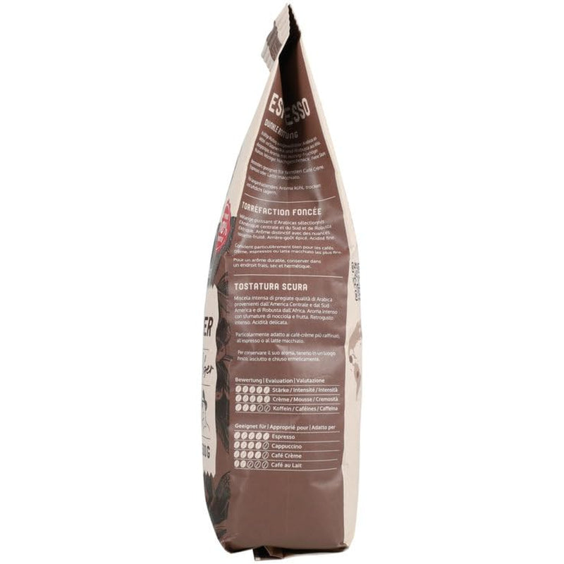 Sombrero Latino Lover 500g de grains entiers, torréfaction intense, 50% Arabica/50% Robusta, saveur fruitée-noix-épicée, commerce équitable