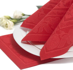50 Serviettes Premium "Collection ROYAL" Pliage 1/4 40 cm x 40 cm Rouge Haute Qualité "Ornements" (Lot de 2)