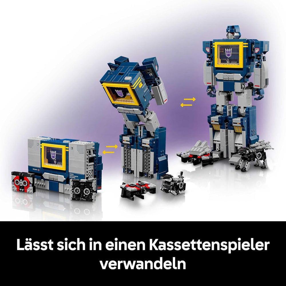 LEGO Icons Transformers : Soundwave Set pour enfants - Modellbau mit verwandelbaren Figuren inkl. Laserbeak & Ravage sovie einem Soundstein - Objet de collection et cadeau pour les fans - 10358