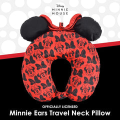 Ful Concept One Disney Minnie Mouse Oreiller de Voyage avec Oreilles 3D et Ressort pour Avion, Voiture et Bureau, Confortable et Respirant, Rouge/Noir Naty Shop Oreillers de Voyage