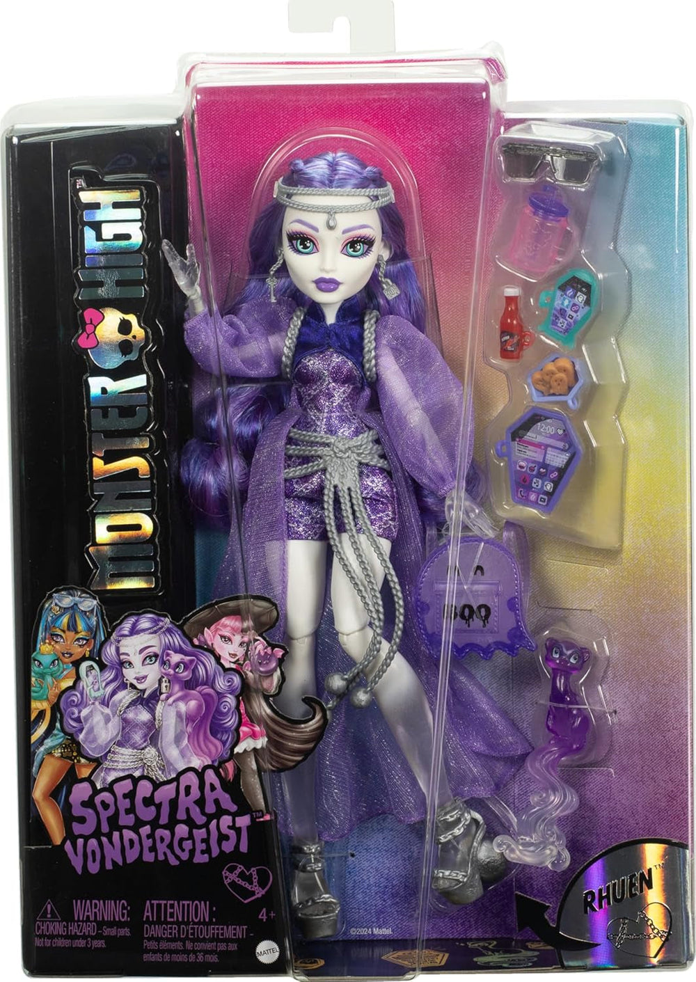 Poupée Monster High Spectra Vondergeist avec furet Rhuen et accessoires tels que sac à dos, tablette, collations et plus encore, HXH77 Naty Shop Dolls