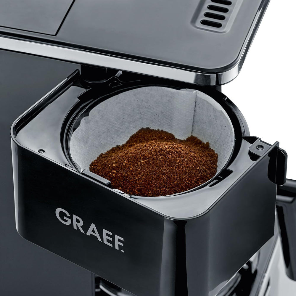 GREF. Machine à expresso à filtre FK402 noire, 1,25 L, fonction maintien au chaud, minuterie, fonction pré-infusion, tête d'infusion pour un développement optimal des saveurs, facile à utiliser