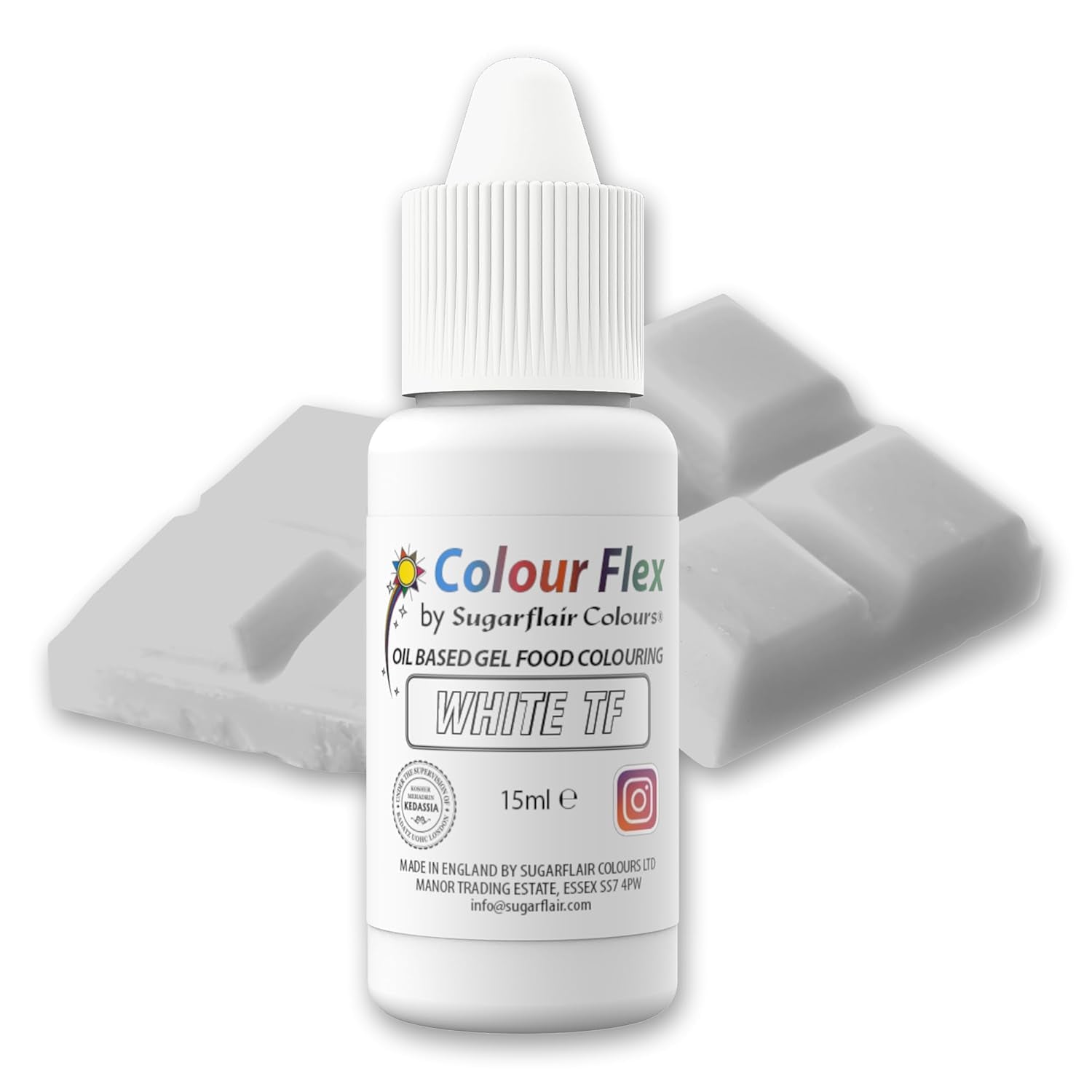Sugarflair Colourflex Colorant alimentaire à base d'huile blanche, colorant alimentaire liquide hautement concentré, colorant alimentaire pour crème au beurre, chocolat, pâte, fondant, glaçage et plus encore - 15 ml