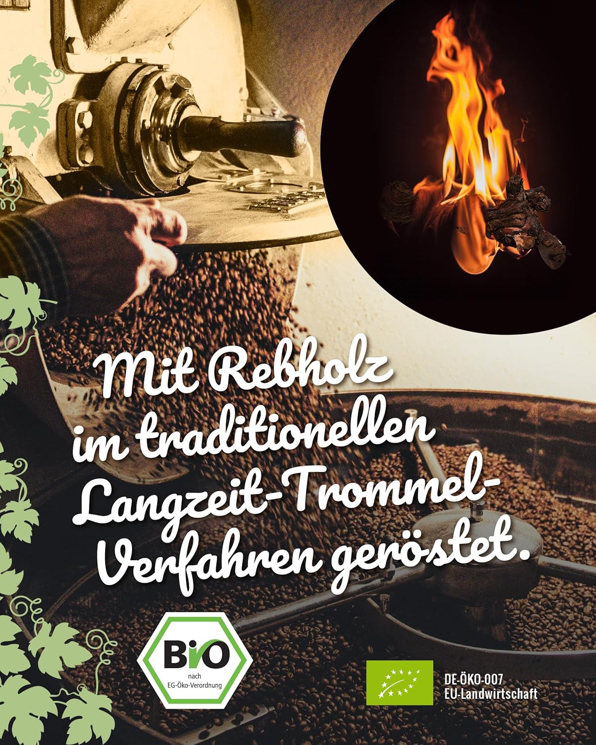 Blank Roast - BIO Winzer Kaffee 1000g - schonend mit Pfälzer Rebholz geröstet - ganze Kaffee-Bohnen au Pérou - 100% Arabica Röstung - schokoladig & nutig - säurearm
