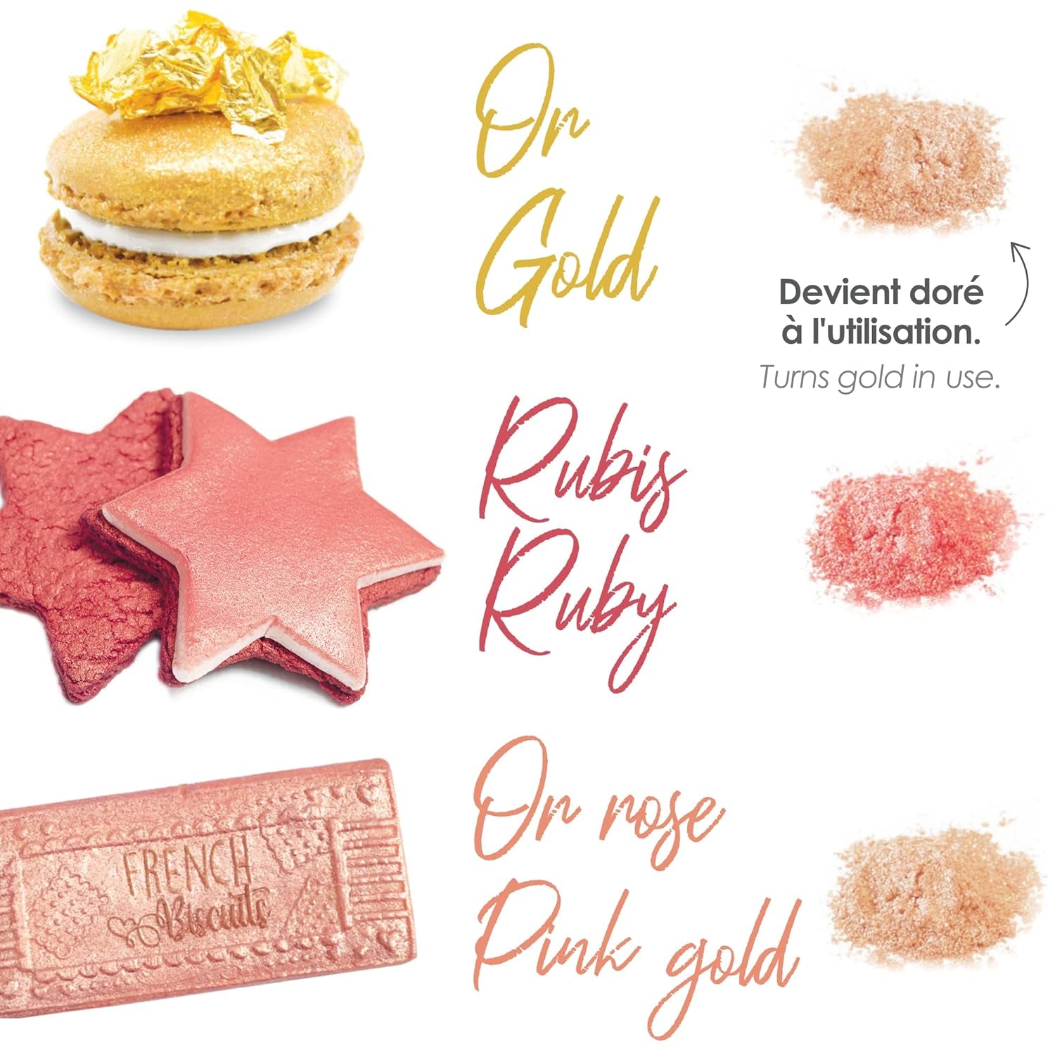 Scrapcooking - Lot de 3 Colorants Alimentaires Métallisés - Colorants Alimentaires : Or, Or Rose et Rubis - Colorant Alimentaire Comestible pour Pâtisserie, Gâteaux, Biscuits, Gâteaux, Chocolat - 4019