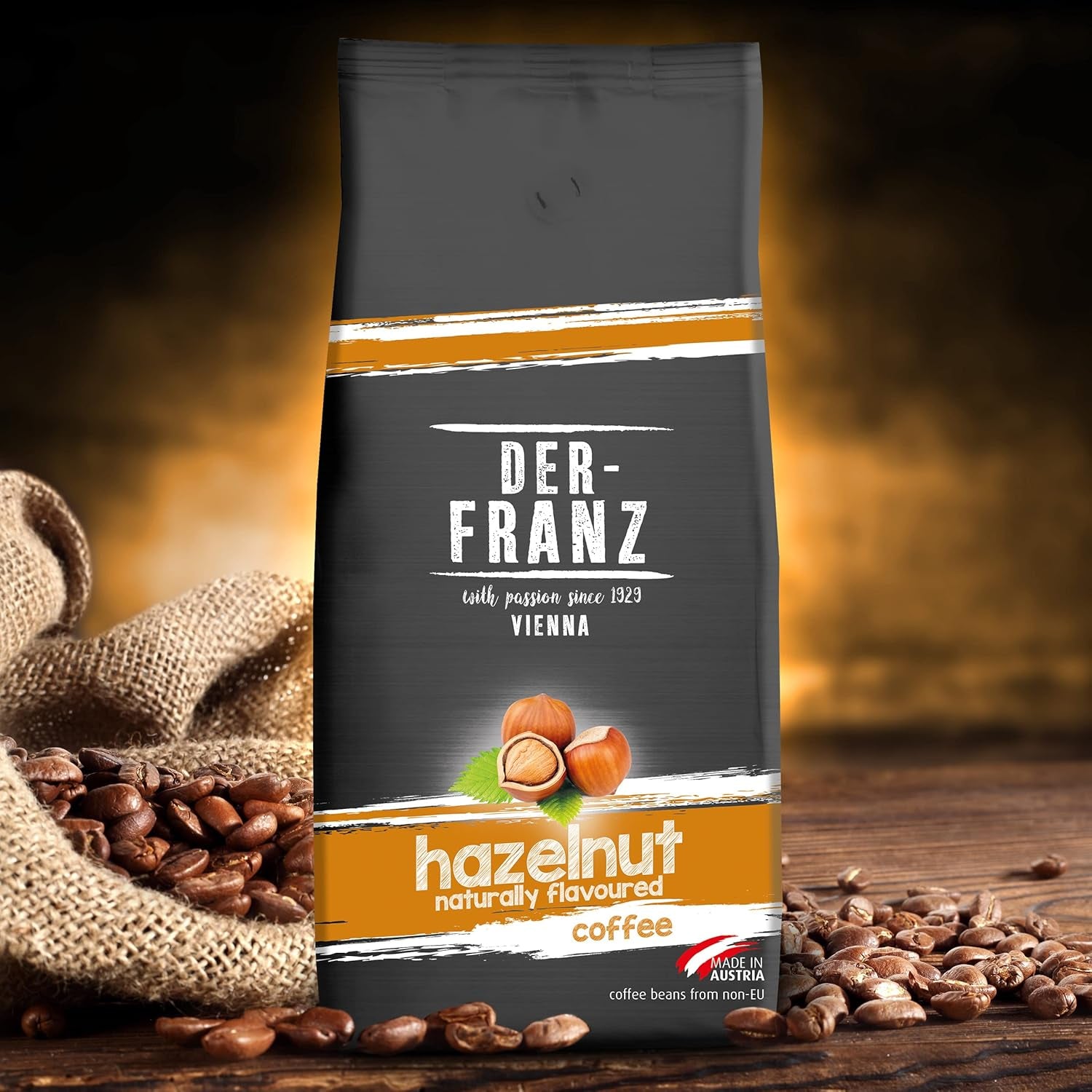 Der-Franz Kaffee, Mélange d'Arabica et Robusta, Geröstet, Ganze Bohne aromatisiert mit natürlicher Haselnuss UTZ, 1000 g