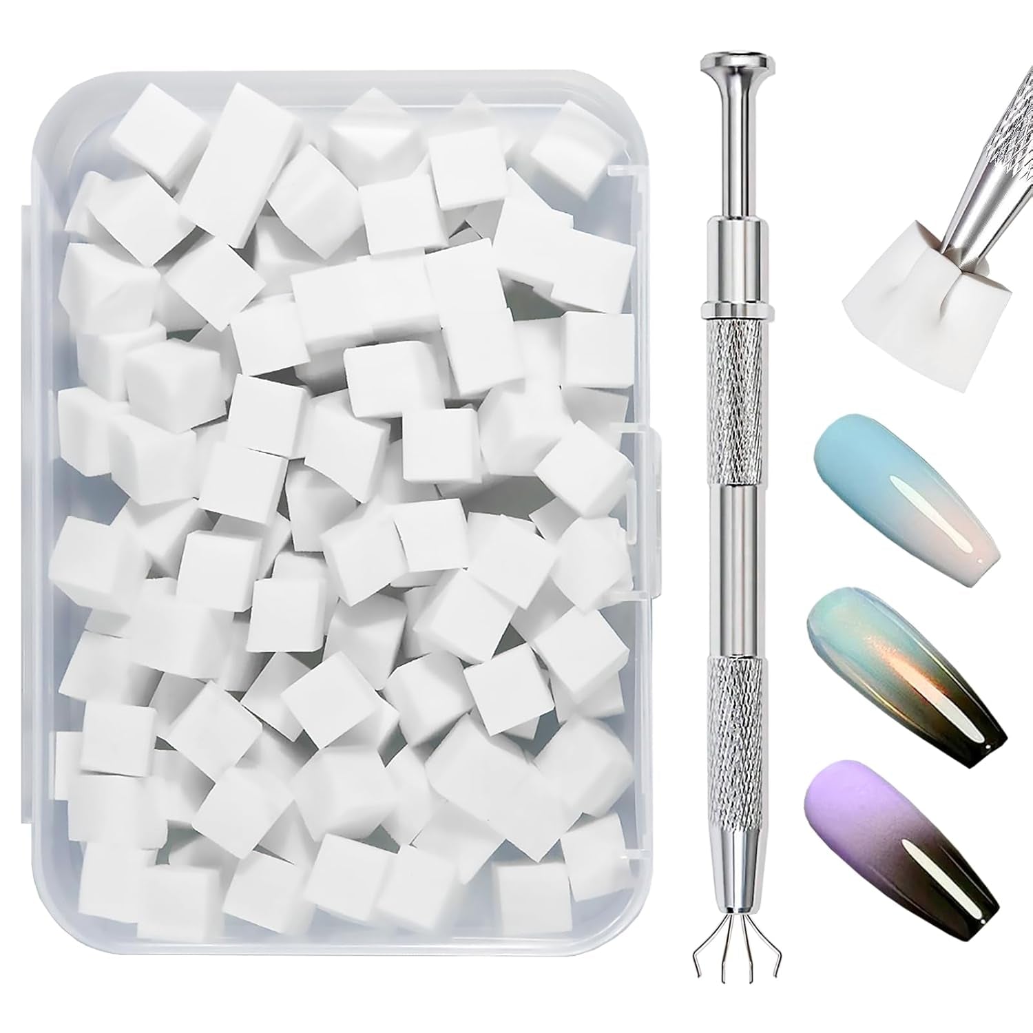 Qufiiry 200 pièces Nail Art Schwämme Mit Metallgreifer, Nagelkunst Schwammpinsel, Maniküre Zubehör Für Nägel, Um Eine Varavländ von Gradient Nail Art Patterns to Create (Blanc)