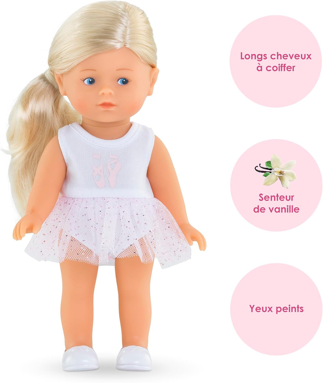 Les Trends Mini Corolline Rosy Ballerina Set, Vollvinylpuppe mit long Haar, extra Outfit in Geschenkbox, Vanilleduft, 20cm, ab 3 Jahren