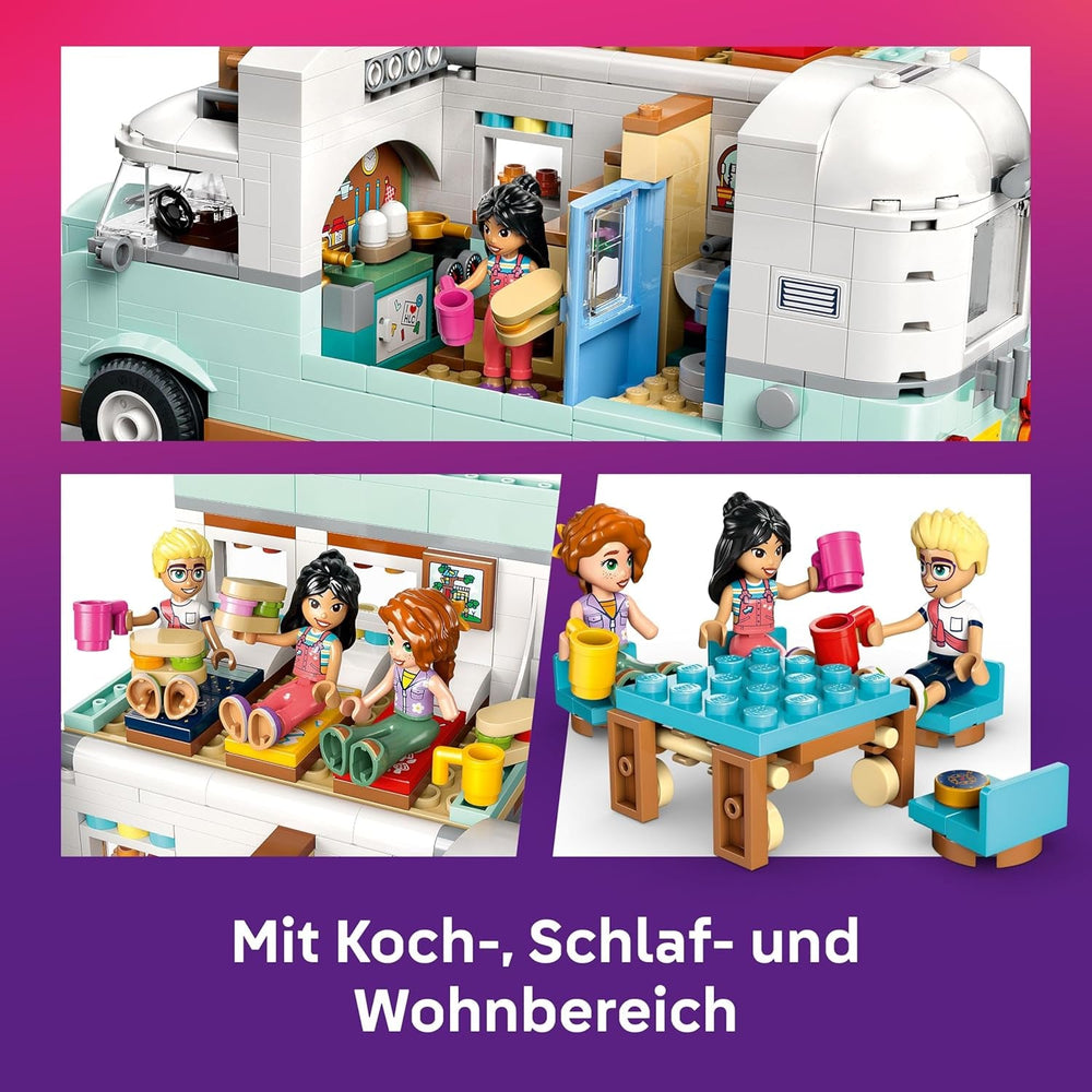 LEGO Friends Wohnmobil, Bauset für Rollenspiele mit einem Spielzeug Wohnwagen, Geschenk für Mädchen ab 7 Jahren, kreatives Spielset mit 3 Minifiguren und Frettchen Tierfigur 42663