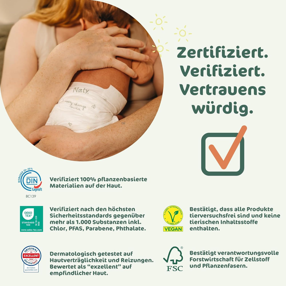 Couches pour bébé Naty BioEmbrace, taille 5 (11 à 25 kg) | Matières 100% végétales, douces pour la peau | Douceur respirante, testée dermatologiquement, excellente absorption | 80 pièces.