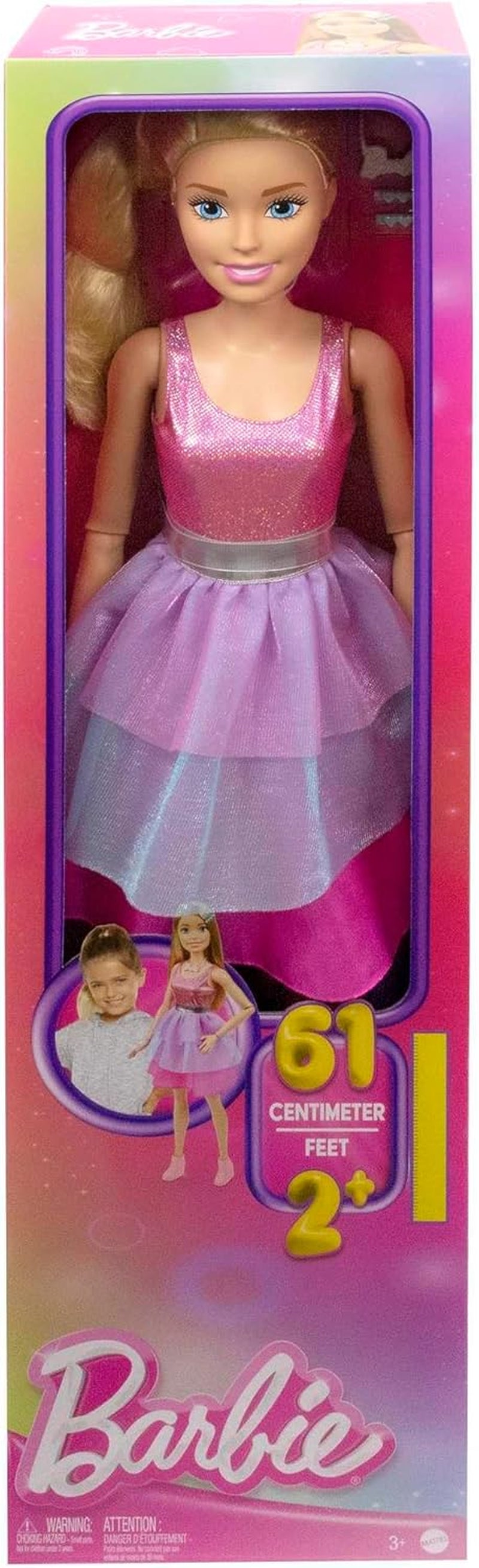 Păpușă Barbie Extra Large (71 cm) - rochie roz, păr blond cu baretă și colier, cadou pentru copii 3+, HJY02 Papusi Naty Shop