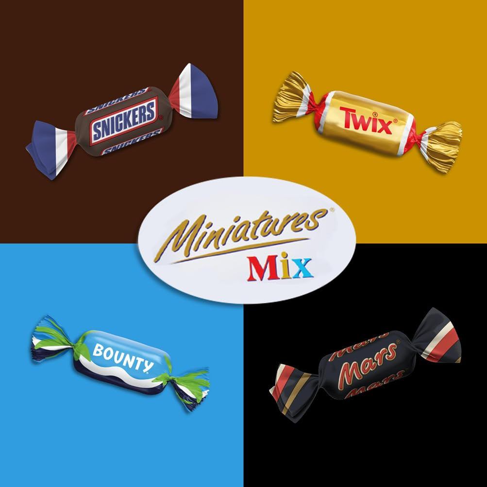 Mix de miniatures, Mars, Snickers, Bounty & Twix, Barres Classiques en format mini, 296 Barres, 3Kg Bonbons Chocolat Naty Shop