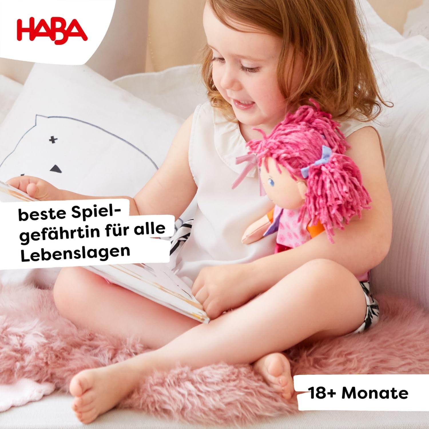 Poupée HABA Lily Lou - Poupée en tissu doux à partir de 18 mois - 30 cm avec vêtements et cheveux - Compagnon de jeu idéal pour les petits enfants - 1302842001