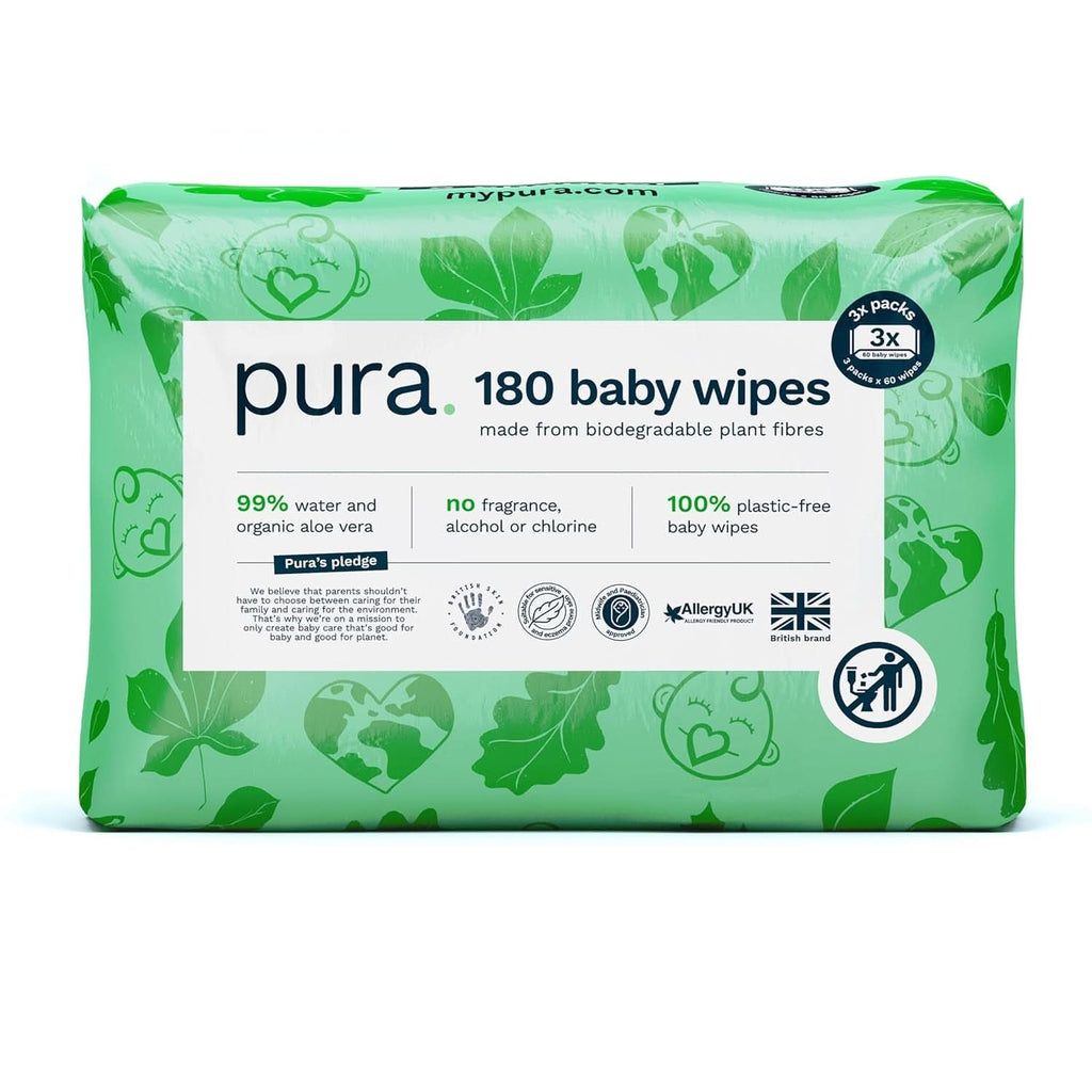 Șervețele ecologice pentru pielea sensibilă a bebelușului, 99% apă, fără plastic, biodegradabile, pentru pielea sensibilă, predispusă la eczeme, nou-născuți Servetele Umede Bebelusi Naty Shop 180 servetele Unica folosinta