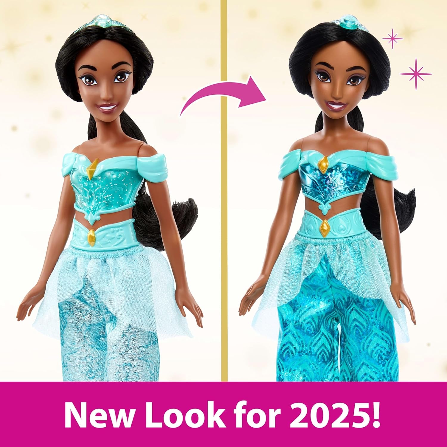 Mattel Disney Princess Toy Jasmine Poupée articulée avec vêtements et accessoires étincelants Cadeau inspiré du film Disney pour enfants HLW12