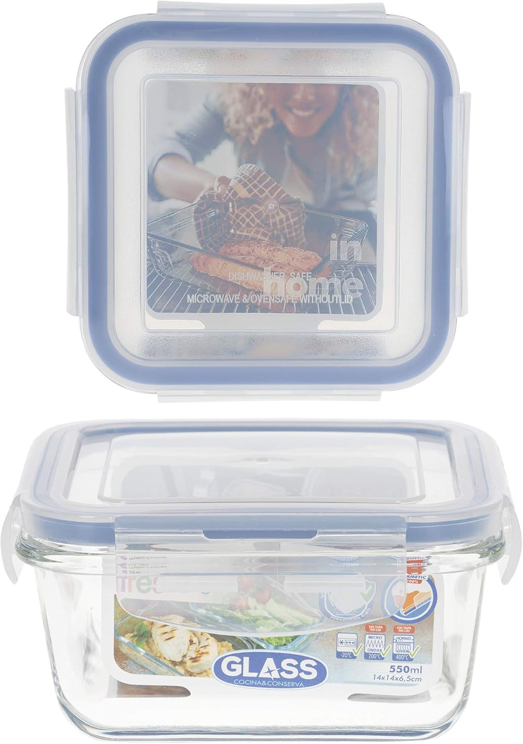 Max Home Lot de 8 récipients hermétiques en verre pour micro-ondes Boîte à lunch en verre Récipients alimentaires refermables 550 ml Couvercles transparents Récipients alimentaires (16538) Boîtes de conservation des aliments Naty Shop