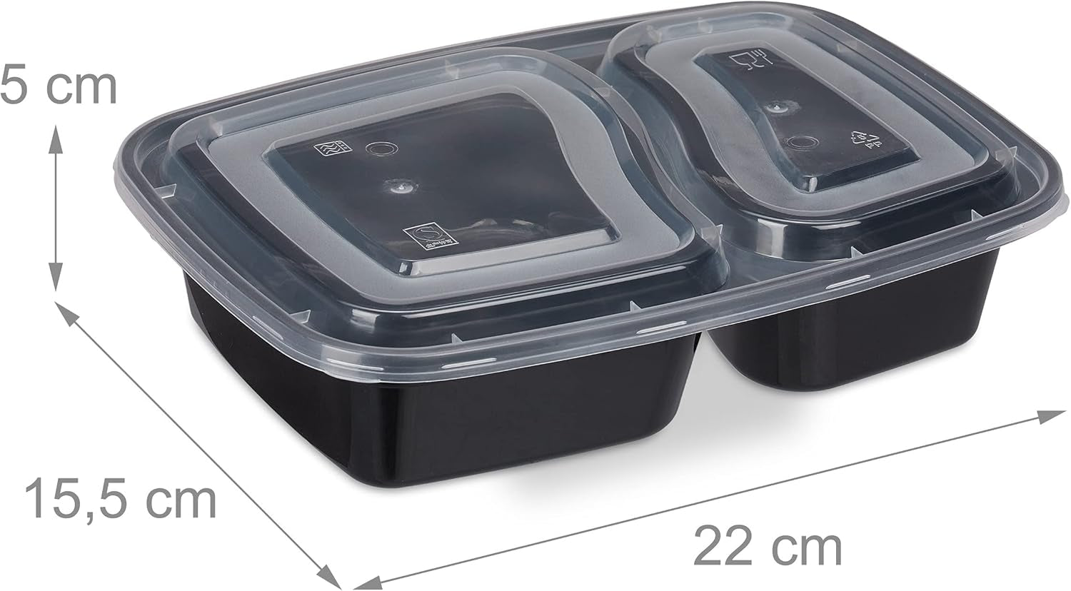 Boîtes de préparation de repas Relaxdays, lot de 10, 2 compartiments, résistantes au micro-ondes, 800 ml, boîte alimentaire en plastique avec couvercle, boîtes de conservation noires Naty Shop