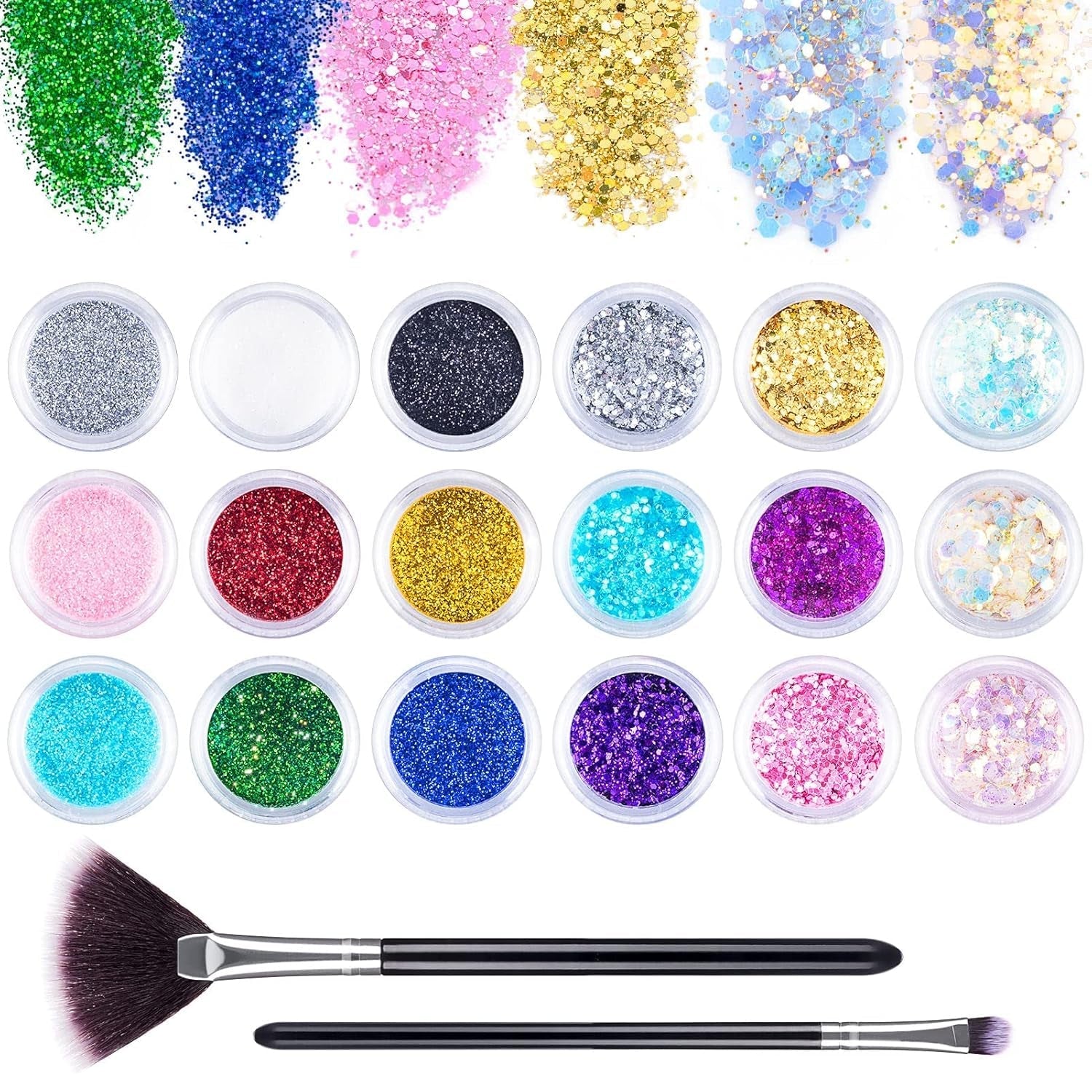 24 Farben Glitzer Set Mit Blattgold Und Glitzerpulver, Nageldesign Zubehör Pailletten Basteln Nail Art Glitter Mit Pinsel Für Nägel Gesicht Körper DIY Nagelkunst Make Up