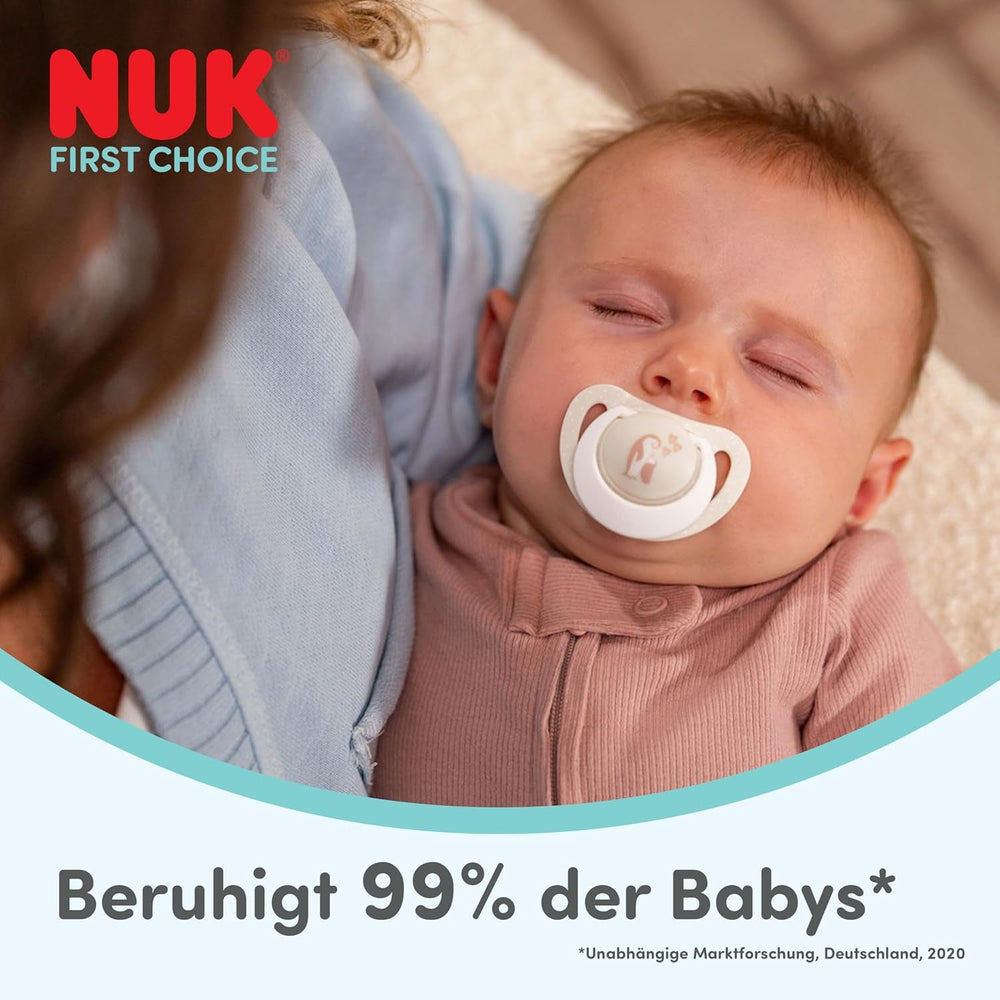 NUK First Choice Sucette de nuit pour bébés | 6-18 mois | Sucettes orthodontiques qui brillent dans le noir | Apaise 99% des bébés** | Lapin/Mouton | Pack 0-2