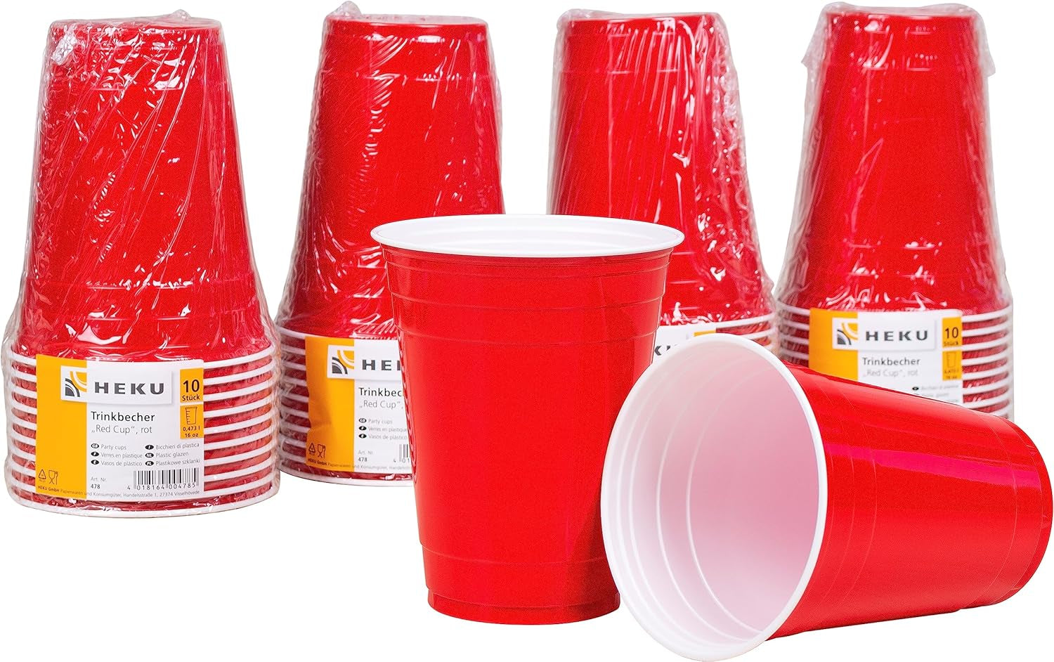 HEKU 191 pièces. USA Party Set I Assiettes en Carton Ø23Cm, Gobelets Rouges, Serviettes 3 Épais 33X33Cm, Sélecteur de Décoration, Chaîne Fanion 10M I Parfait pour les soirées à thème et les fêtes nationales