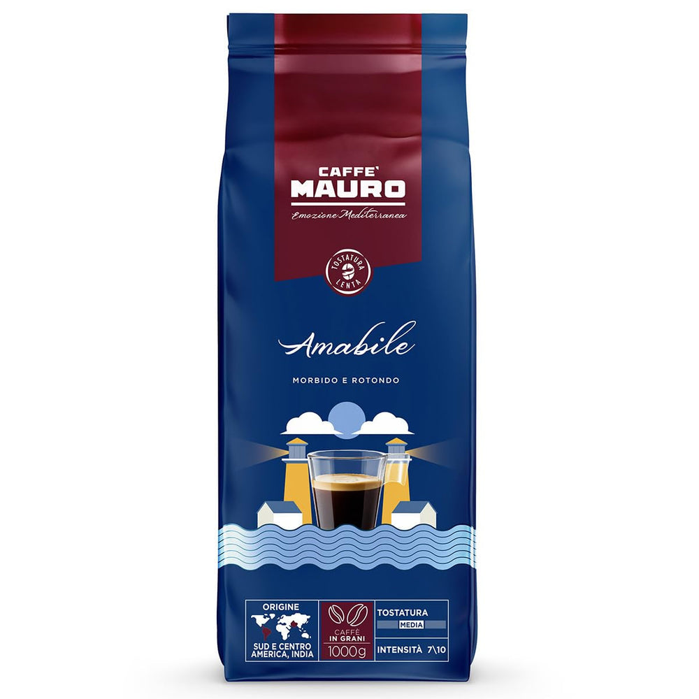 Caffè Mauro - Café en grains - 1 Kg - Mélange Avvolgente - Torréfaction moyenne - Intensité 8/10 - Fabriqué en Italie Café Naty Shop Amabile Mischung