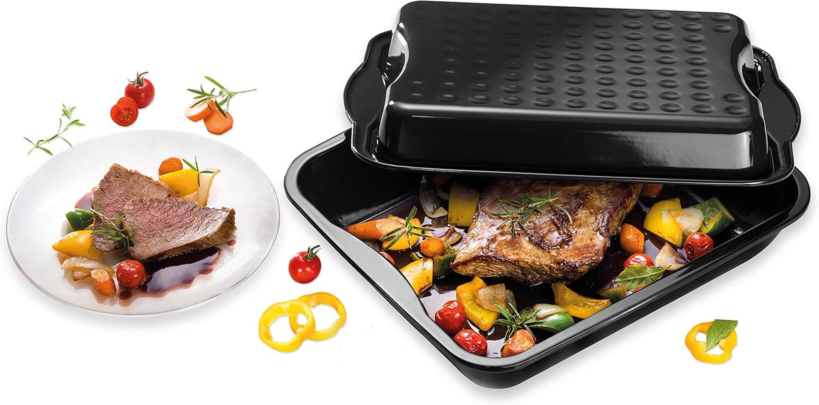 Dr. Oetker Maxi-Bräter Mit Deckel BACK-IDEE KREATIV, Brat- Und Auflaufform Aus Hochwertigem Stahlblech Mit Emaillierung, Eckige Form, Schnitt- Und Kratzfest - Spülmaschinengeeignet in Schwarz Moules et plaques pour la pâtisserie Naty Shop