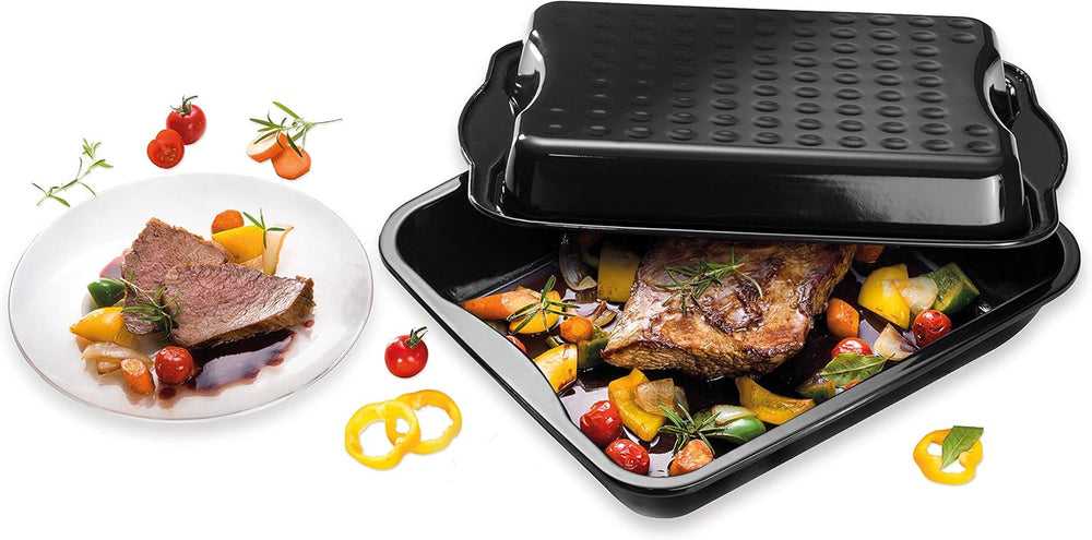 Dr. Oetker Maxi-Bräter Mit Deckel BACK-IDEE KREATIV, Brat- Und Auflaufform Aus Hochwertigem Stahlblech Mit Emaillierung, Eckige Form, Schnitt- Und Kratzfest - Spülmaschinengeeignet in Schwarz Moules et plaques pour la pâtisserie Naty Shop