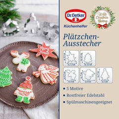Dr. Oetker Lot de 5 emporte-pièces de Noël – Emporte-pièces blancs pour la pâtisserie de Noël – Emporte-pièces en acier inoxydable pour Noël