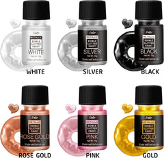 Paillettes comestibles liquides – 6 couleurs métalliques, poudre de paillettes comestibles liquides pour décoration de gâteaux, pâtisserie, macarons – colorant alimentaire métallique, couleurs pailletées pour biscuits, fondants, gâteaux, muffins