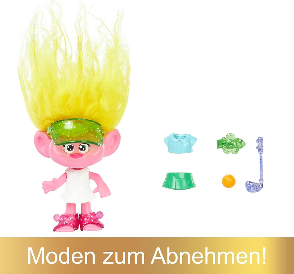 Mattel DREAMWORKS TROLLS United We Stand - Poupée Viva Hairy Surprises avec cheveux en peluche jaune vif et 3 accessoires surprise, pour enfants à partir de 3 ans, HNF11