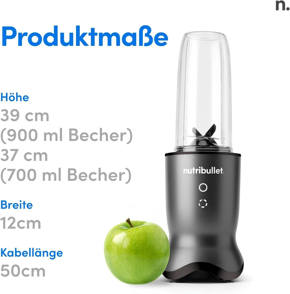 Mélangeur personnel Nutribullet, mélangeur de base pour une portion, moteur 1000 watts et léger, boisson 900 ml au Tritan Renew, bouton de commande tactile, Dunkel Grau Bucatarie Naty Shop