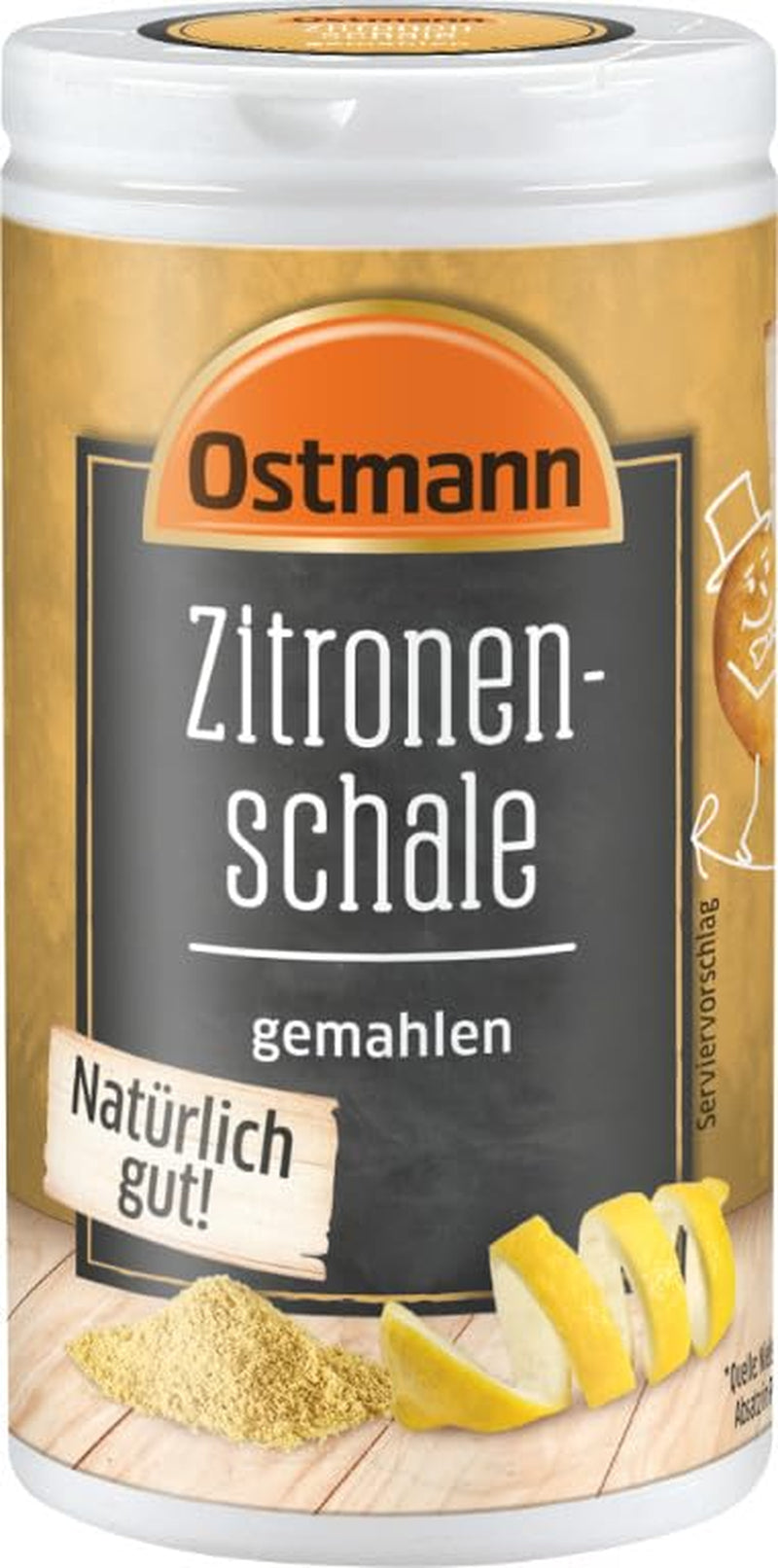 Ostmann Gewürze – Zitronenschale, gemahlene Schale für ein frisches Zitronen-Aroma, zum Backen oder Verfeinern von Soßen, Vinaigrettes et desserts, végétalien, 35 g (Verpackungsdesign kann abweichen)