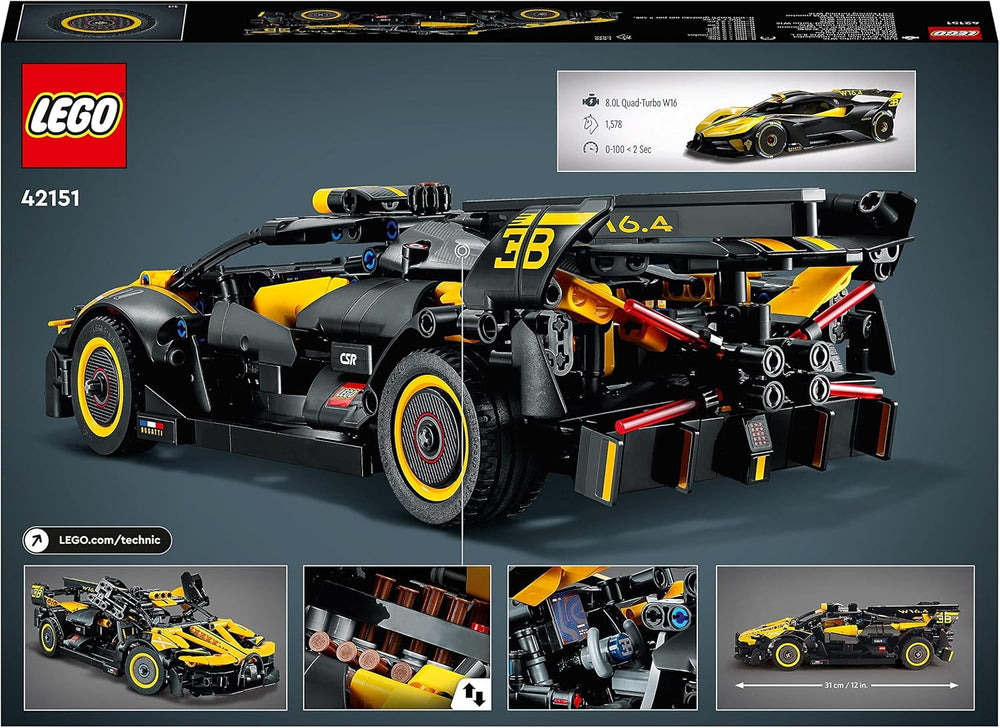 LEGO Technic Bugatti Race Car, Kit de modèle de voiture, Jouet de voiture de sport, Ensemble de voitures de collection emblématique, Jouet de construction à partir de 9 ans 42151 Jeux de construction Besuche den LEGO-Store