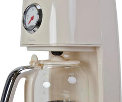 Cafetière Nostalgia 150 de style rétro, blanc crème, 900 watts, 1,5 litre, 4 à 12 tasses, cadran d'horloge de maintien au chaud, cartouche de filtre amovible, fonction de maintien au chaud, arrêt automatique
