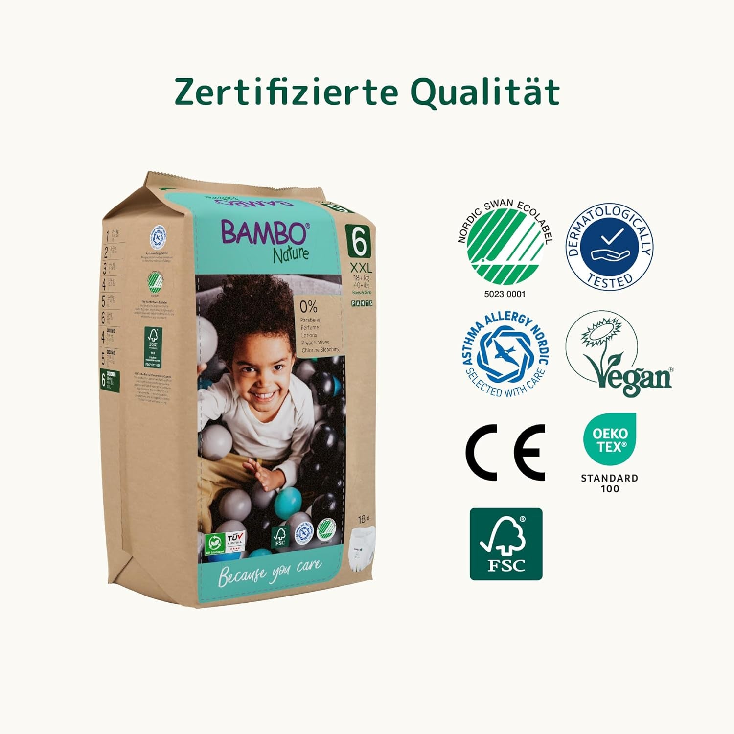 Couches pour bébé Bambo Nature, taille 6 (15+ kg) - Boîte mensuelle de 90 | Couches pour nourrissons avec protection améliorée contre les fuites | Confort et liberté maximum pour les enfants actifs | Couches testées dermatologiquement