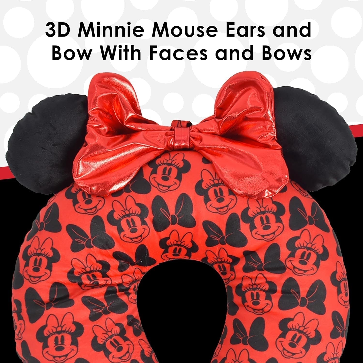 Ful Concept One Disney Minnie Mouse Oreiller de Voyage avec Oreilles 3D et Ressort pour Avion, Voiture et Bureau, Confortable et Respirant, Rouge/Noir Naty Shop Oreillers de Voyage