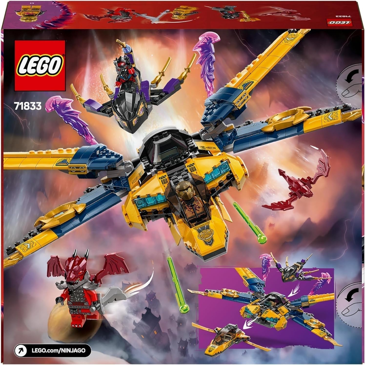 Le Super Storm Flyer LEGO NINJAGO de Ras et Arin - Jouet avec drone, tireurs, lames et moteurs - Incl. 3 figurines de jeu de rôle Ninja - jeu de construction pour garçons et filles à partir de 8 ans 71833 Jeux de construction Besuche den LEGO-Store