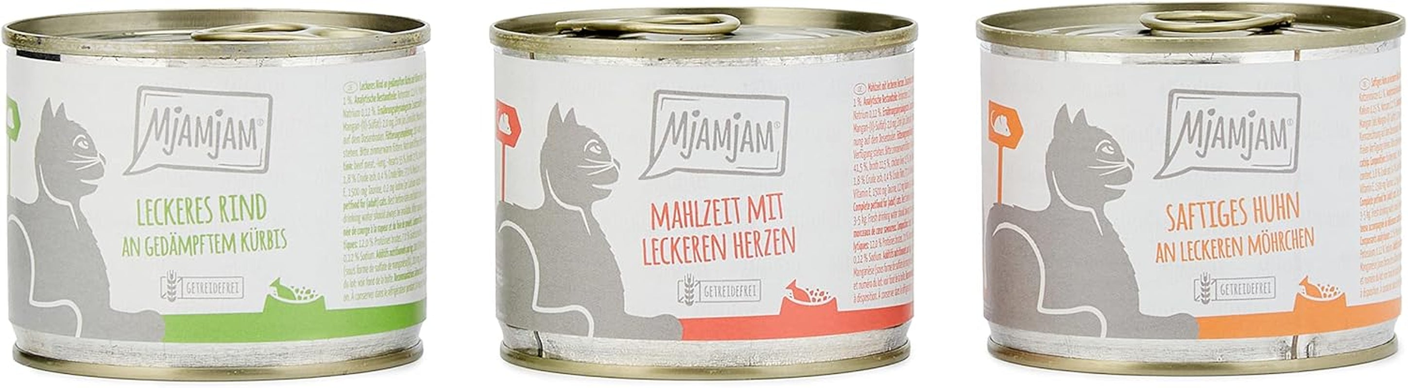 MjAMjAM - Nourriture humide de qualité supérieure pour chats - Pack mixte I - Poulet, bœuf, cœurs, paquet de 6 (6 x 200 g), sans céréales avec viande supplémentaire