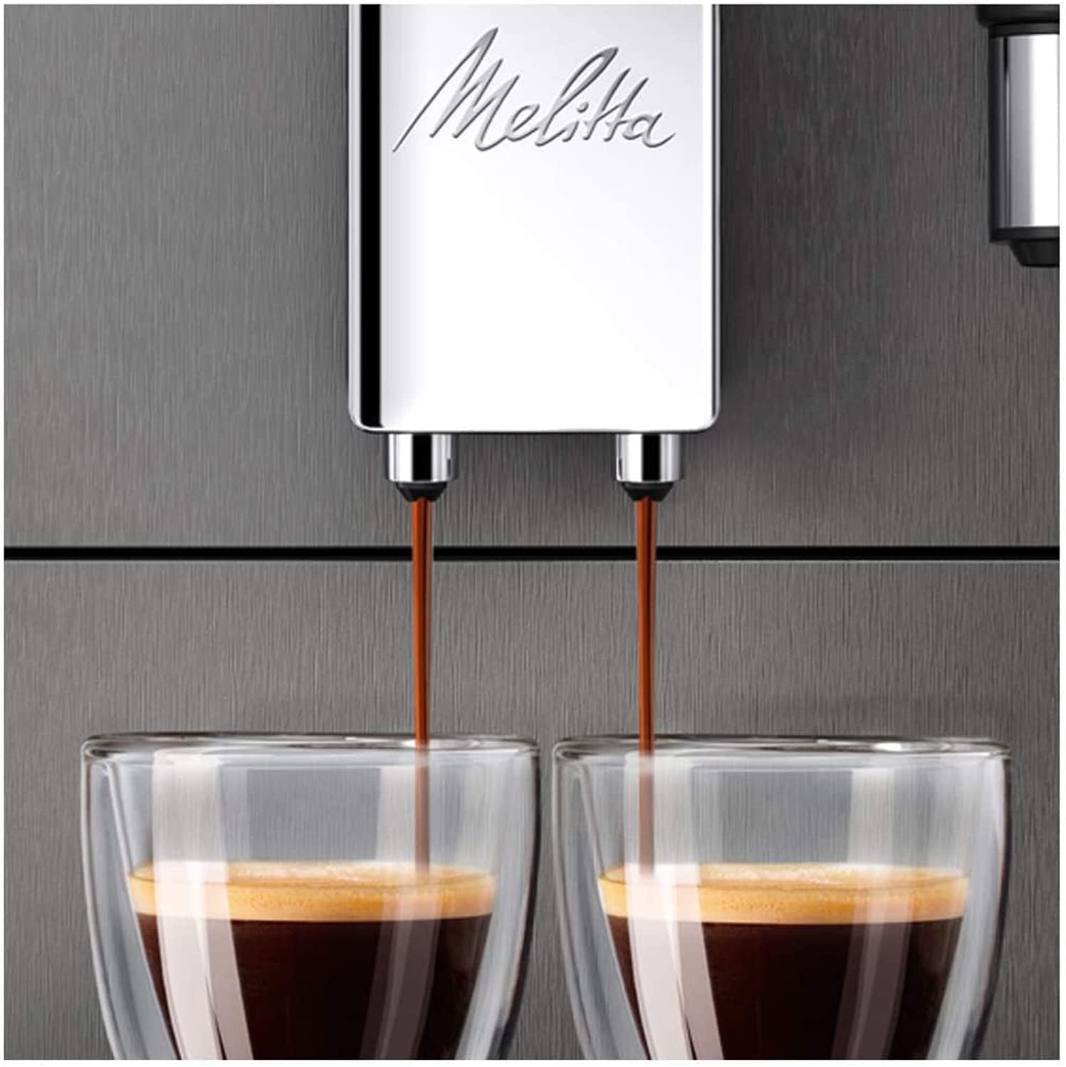Melitta Avanza - Machine à expresso entièrement automatique avec système de lait, machine à expresso avec moulin et réservoir d'eau extra grand (1,5 l) pour par ex. cappuccino ou expresso, titan mystique