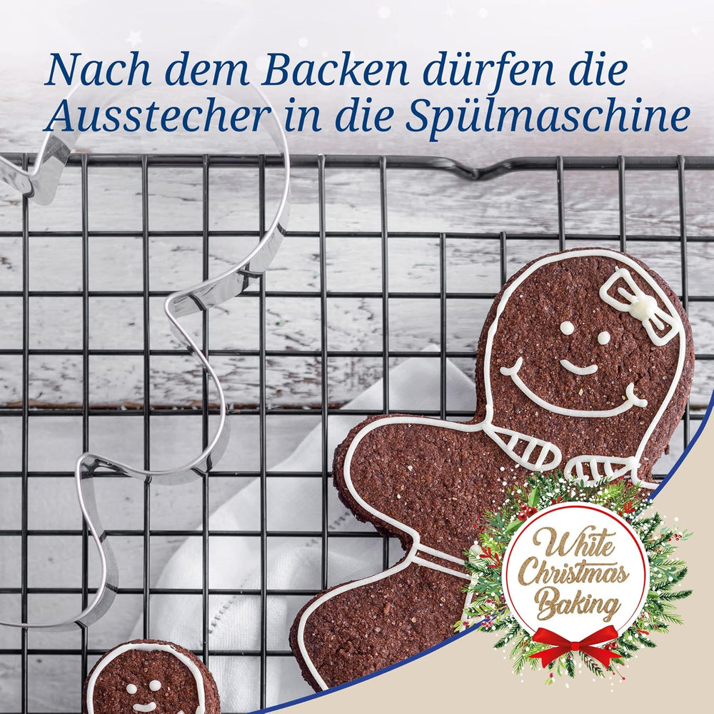Dr. Oetker Lot de 3 emporte-pièces en forme de bonhomme en pain d'épices – Emporte-pièces de Noël blancs – Emporte-pièces de Noël en acier inoxydable