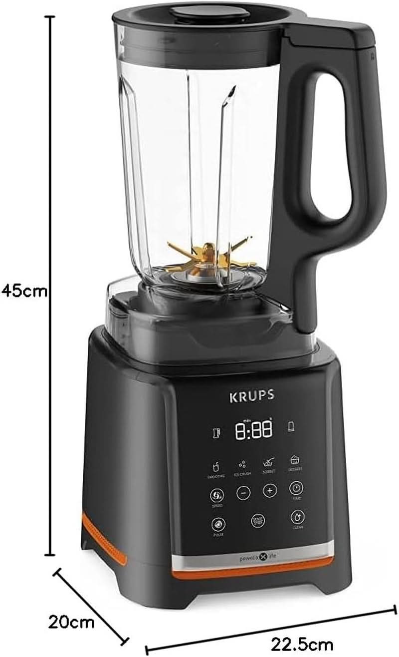 Krups Highspeed - Batteur sur socle Infinymix KB9158 | 1600 W | 5 programmes automatiques + Einstellung manuel | Porte-tritan | Incl. Rezepvol | Smoothies, shakes, glace pilée | Schwarz Cuisine Naty Shop