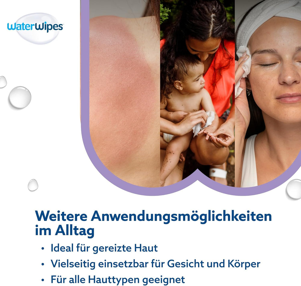 WaterWipes Sensitive+ Soothing Clean 360 pièces (paquet de 6) lingettes 3 en 1 nettoyantes, soignantes et apaisantes à 99 % d'eau avec extrait de plante, lingettes pour bébé non parfumées
