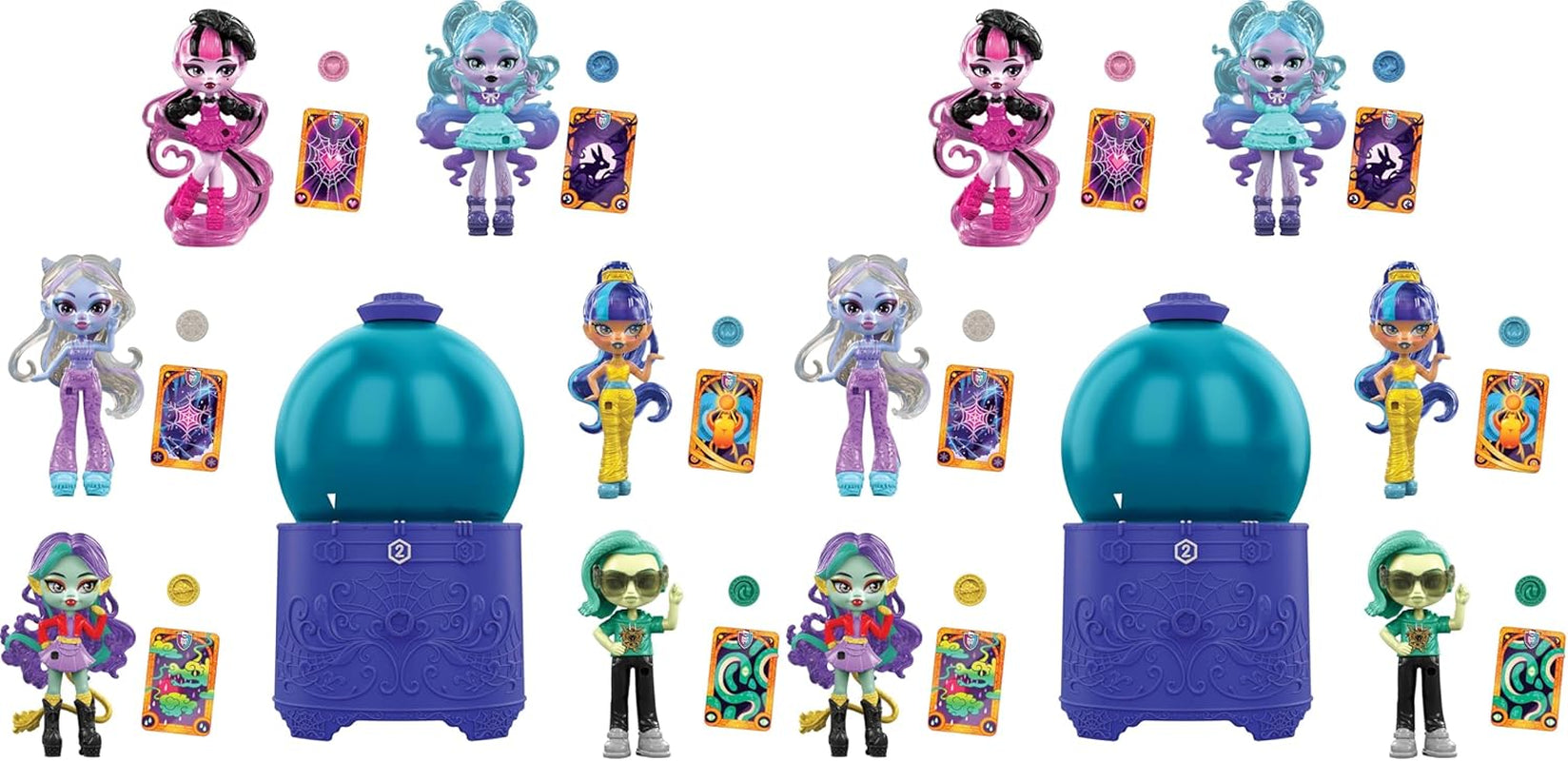 Monster High Zaubertränke Kristallkugel-Minipuppen, ca. 8 cm große Überraschungsfiguren mit Water Reveal, Talismanen und Schicksalskarte (Figuren können abweichen), JCX99