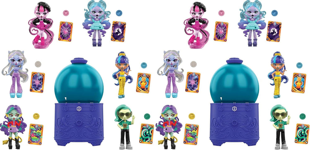 Monster High Zaubertränke Kristallkugel-Minipuppen, ca. 8 cm große Überraschungsfiguren mit Water Reveal, Talismanen und Schicksalskarte (Figuren können abweichen), JCX99
