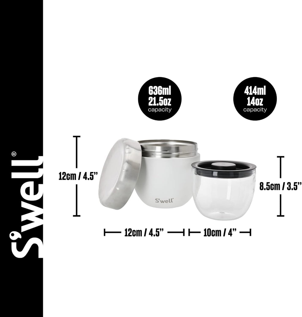 Eats Bol alimentaire 2 en 1 avec couvercle à vis, 636 ml, pierre de lune, verre alimentaire triple isolation, étanche jusqu'à 11 heures froides/7 heures chaudes en voyage Naty Shop